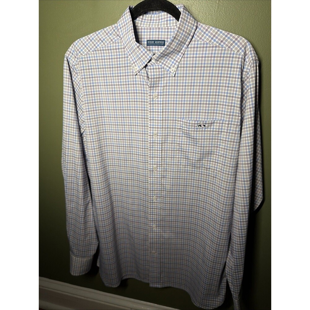 Fish Hippie Flatwater Collection Men's Performance Button Down Check Medium